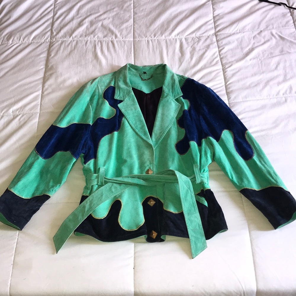 Genuine leather vintage suede coat psychedelic - Picture 3 of 7